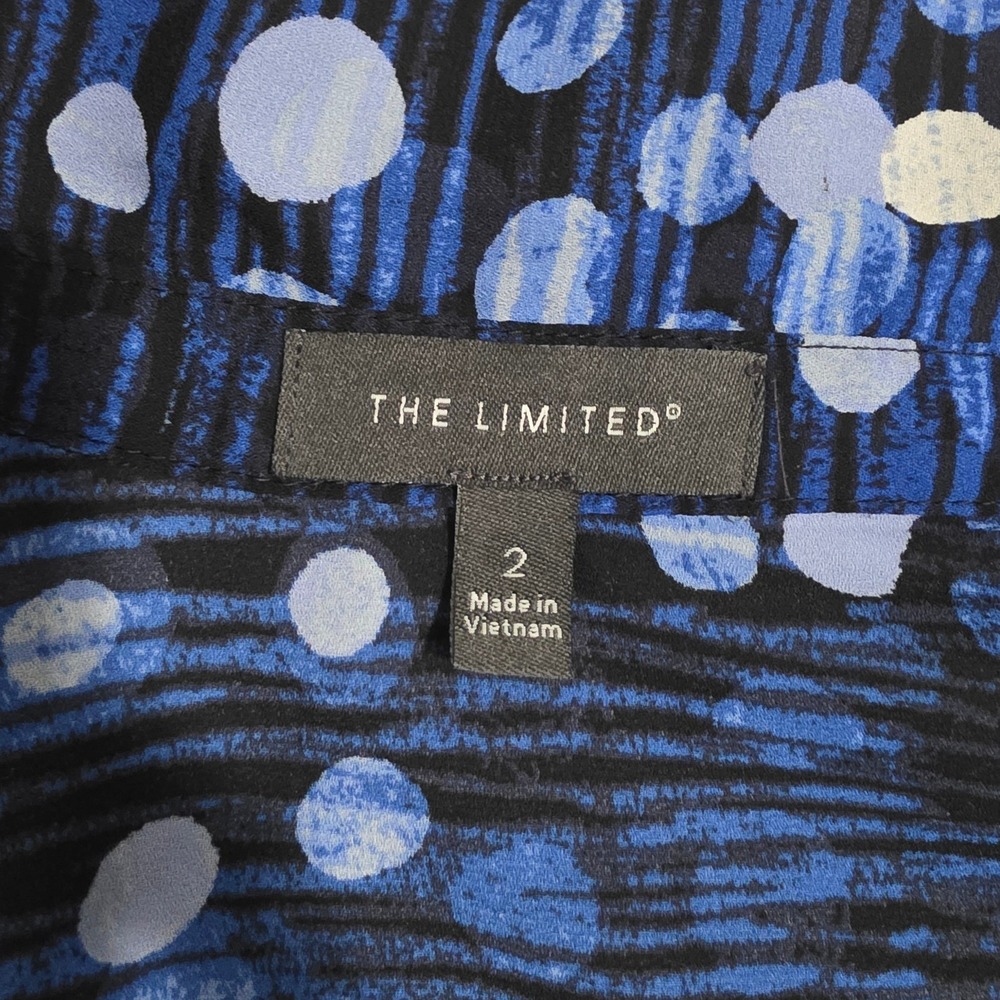 The Limited Womens Blue Polka Dot Button Front Shirt Dress Size 2 Midi Tie Waist - Picture 5 of 8